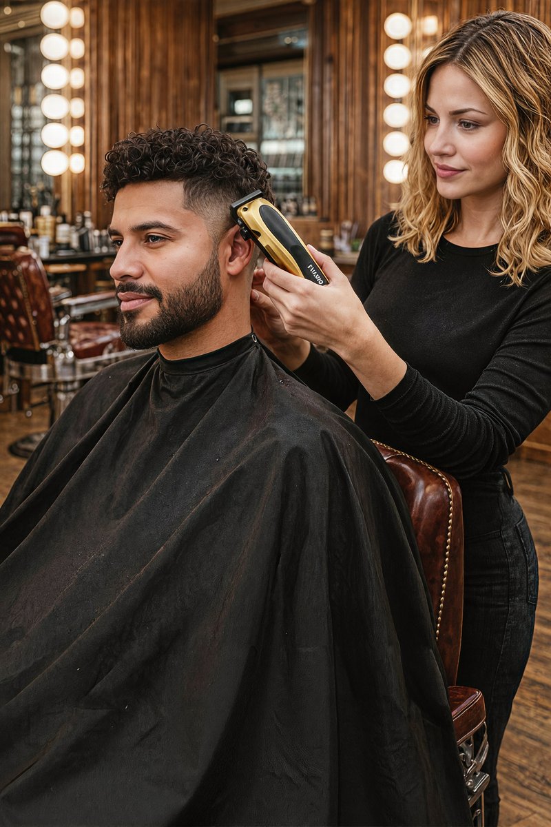 Barber creating precision fade
